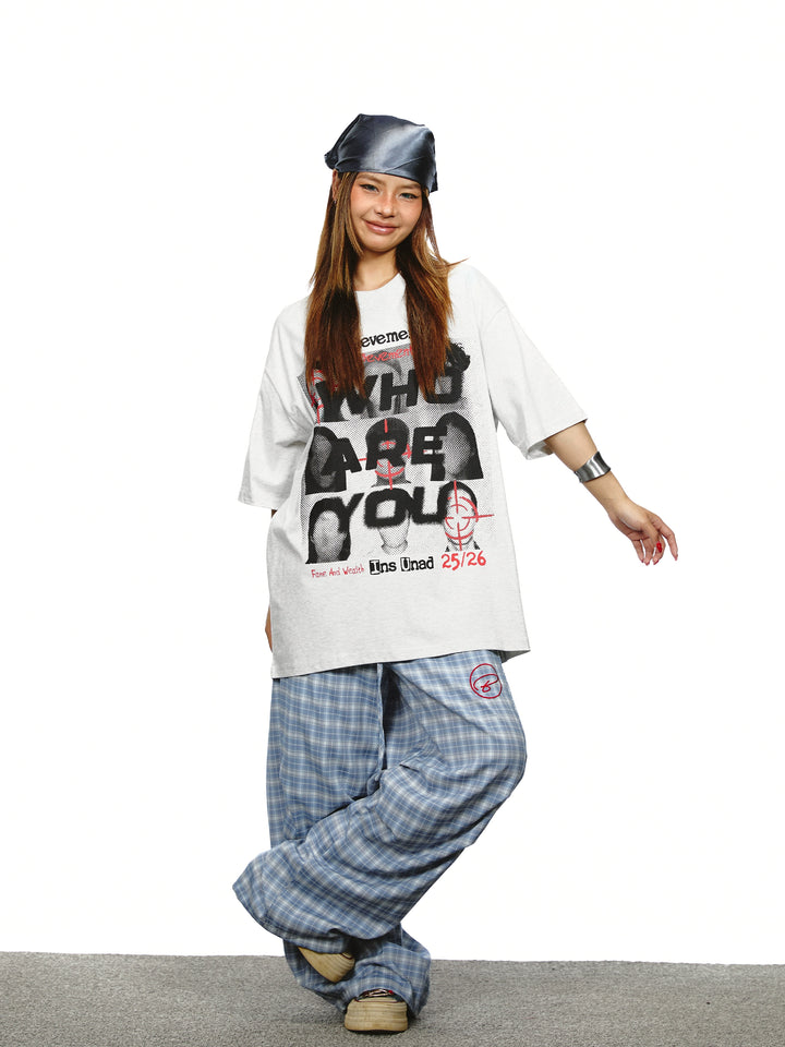 レトログラフィックプリントルーズショートスリーブTシャツ