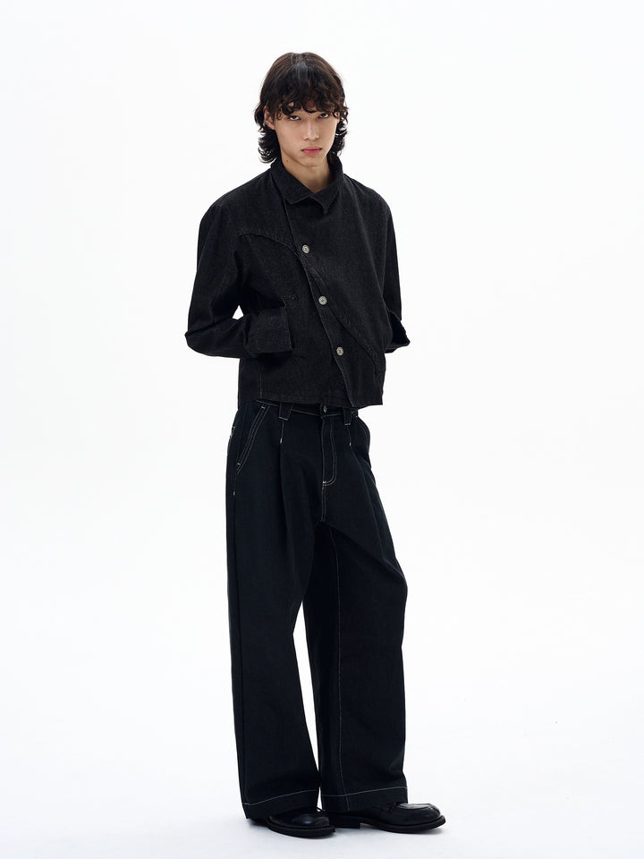 Retro Rechte Pas Asymmetrische Denim Jas