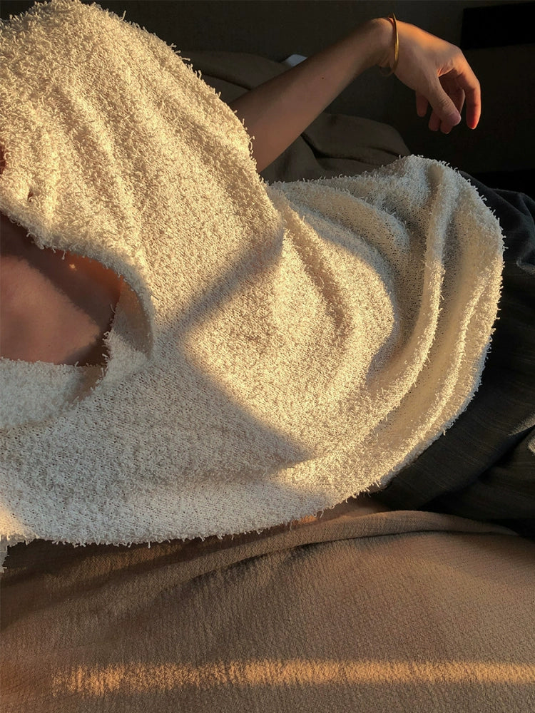 Rice Powder Yarn Henley Short Sleeve Pullover