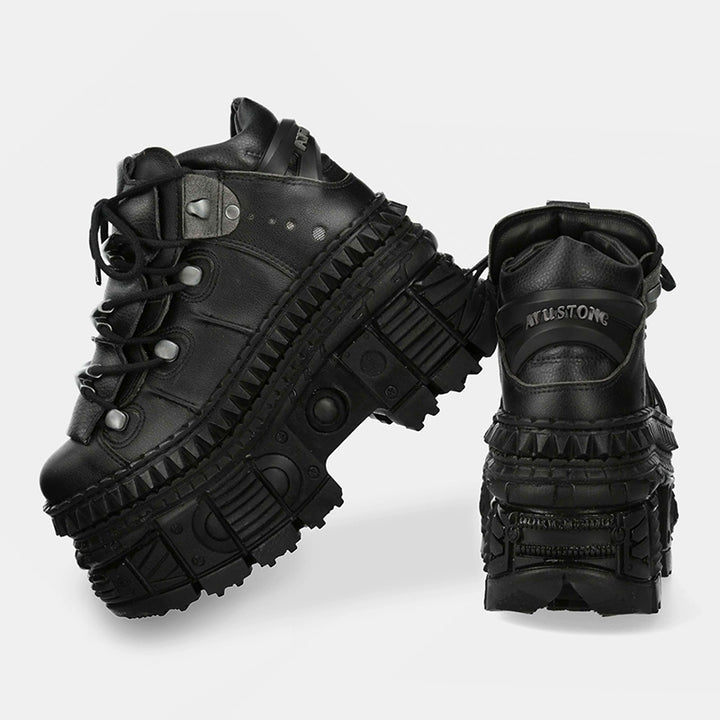 Gothic Platform Rivet Chunky Motorcycle Boots