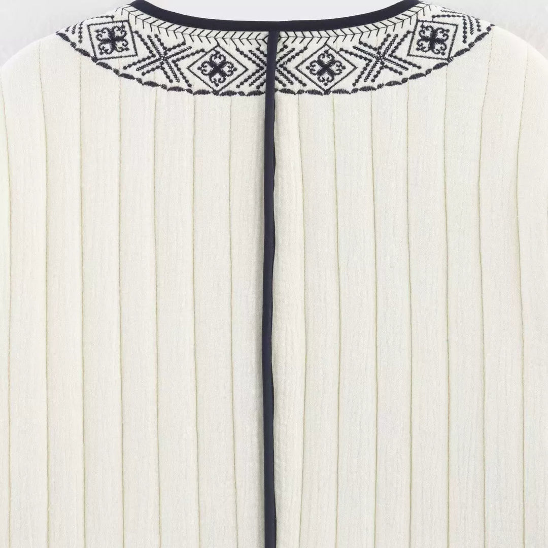 刺繍入りオープンフロントキルティングカーディガンジャケット