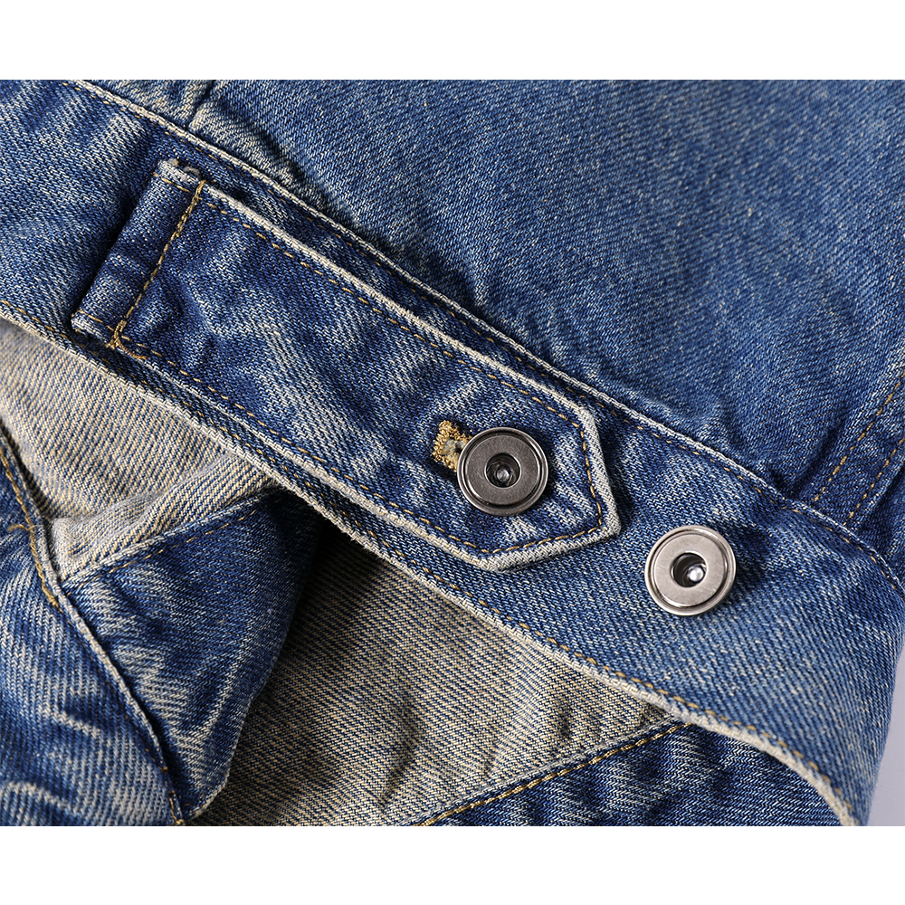 Stitching Leather Collar Denim Jacket