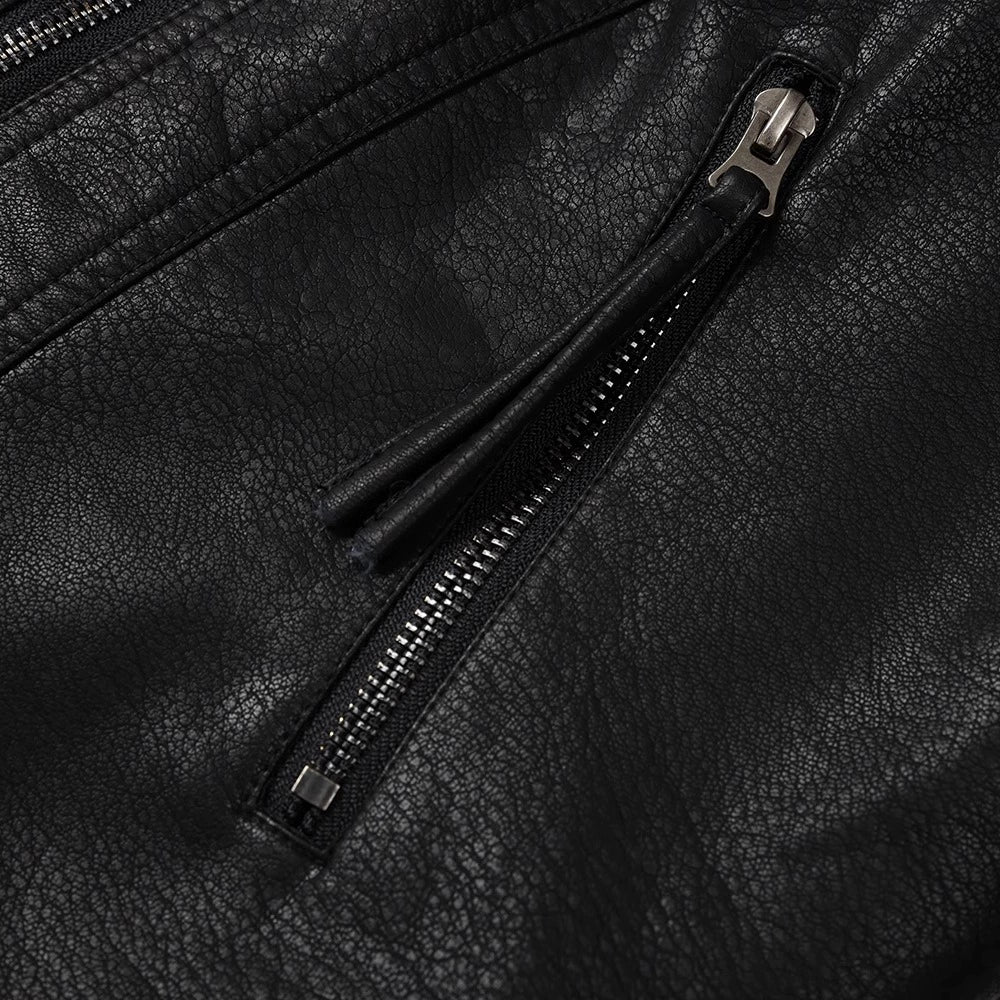 جاكيت جلد PU بياقة علوية عتيقة