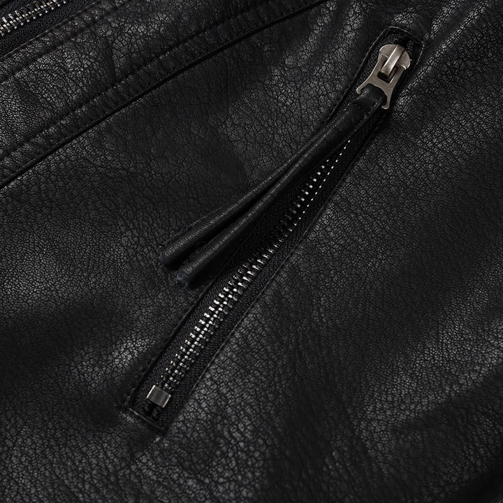 جاكيت جلد PU بياقة علوية عتيقة