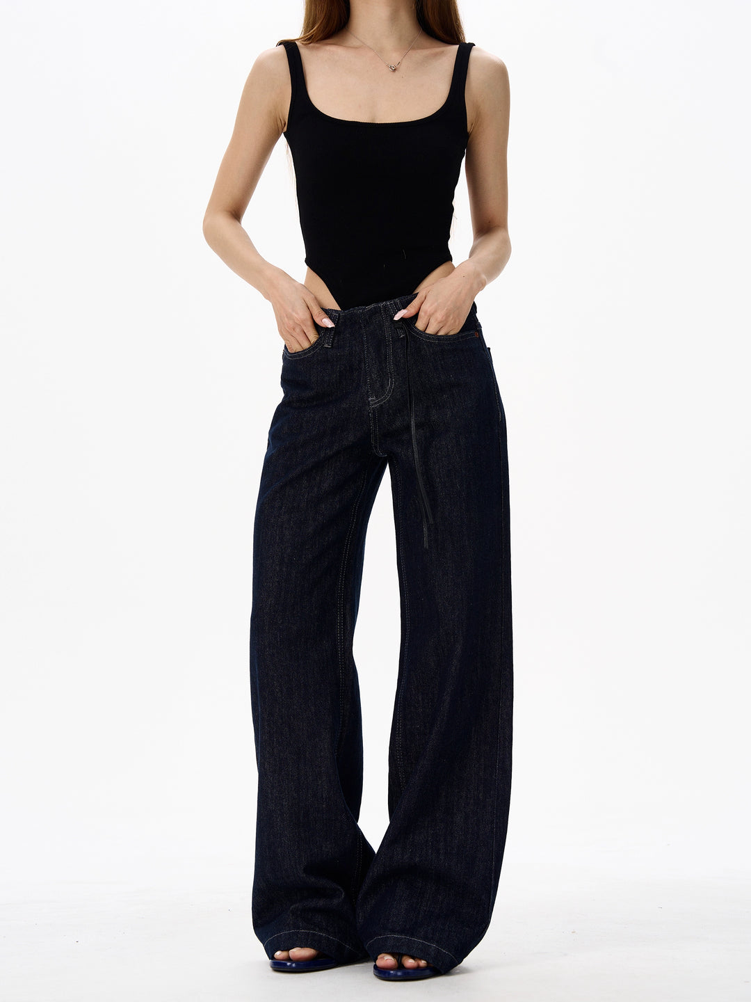 Retro løs pasform brede ben jeansbukser