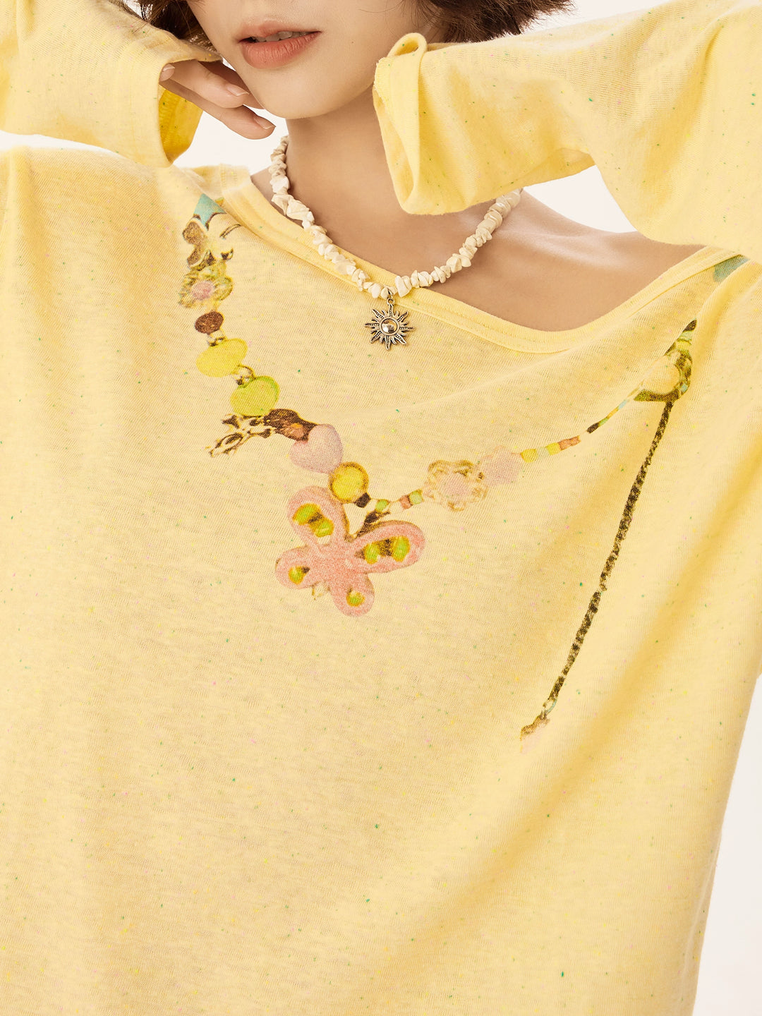 One-Shoulder Tulle Long Sleeve Blouse