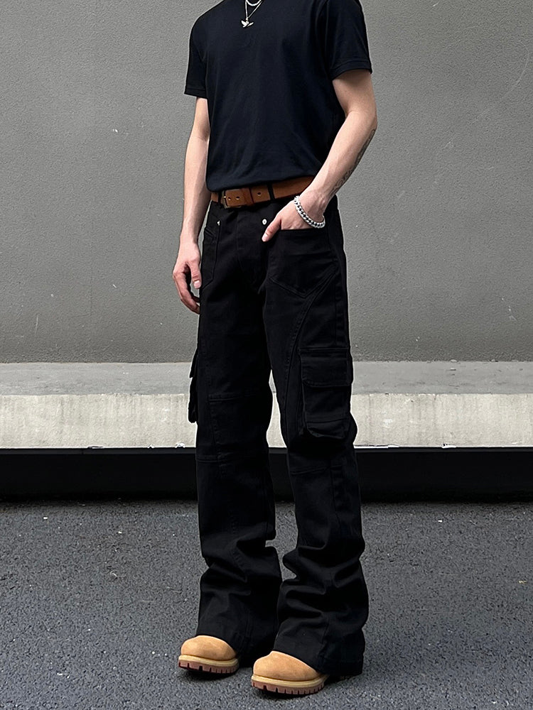 Multi-Pocket Flared Cargo Pants