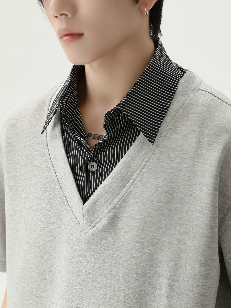 Loose Short Sleeve Pullover Layered Shirt