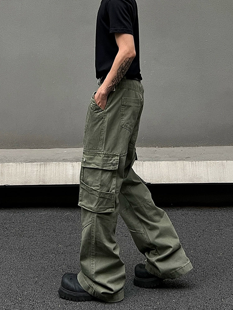 Pantaloni dritti casual a più tasche svasati