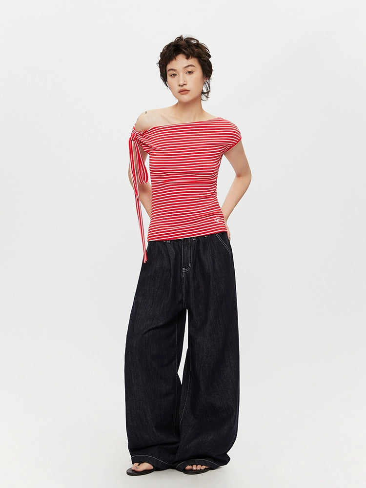 Striped Off-Shoulder Short Sleeve Top