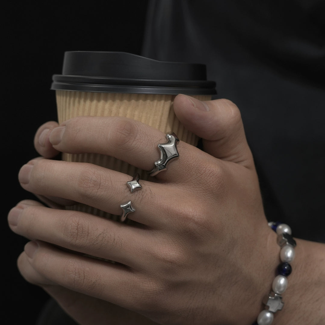 خاتم معدني مفتوح قابل للتعديل بنجمة الألماس