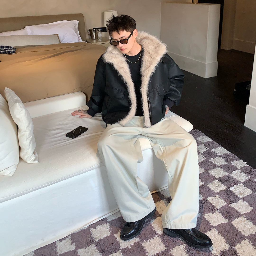 Faux Fur Collar Leather Jacket