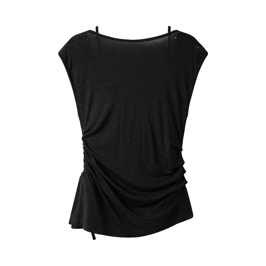 Beaded Draped Cowl Neck Sleeveless Top