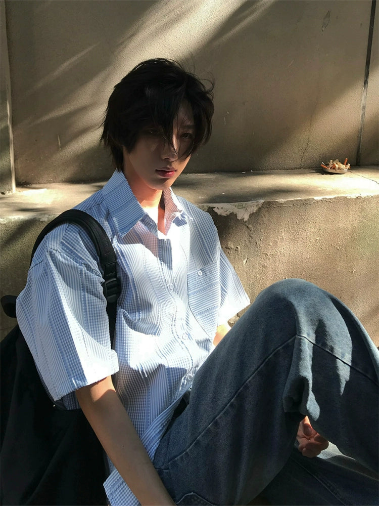 Plaid Short Sleeve Loose Fit Shirt