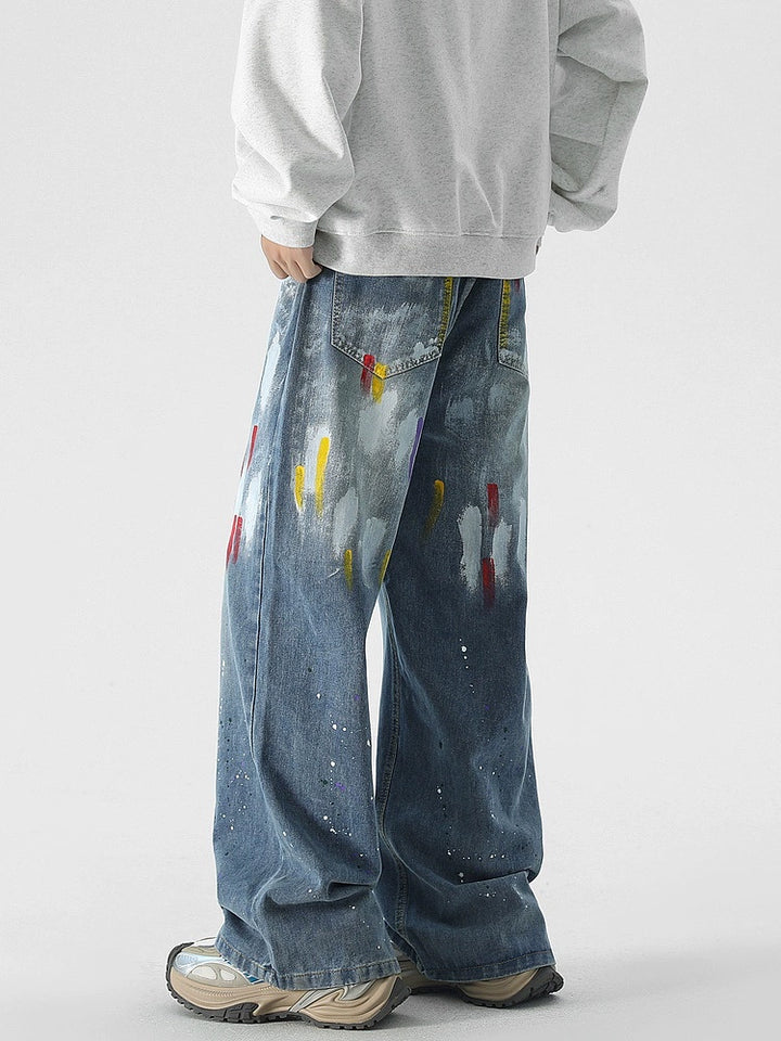 Graffiti Print Wide Leg Jeans