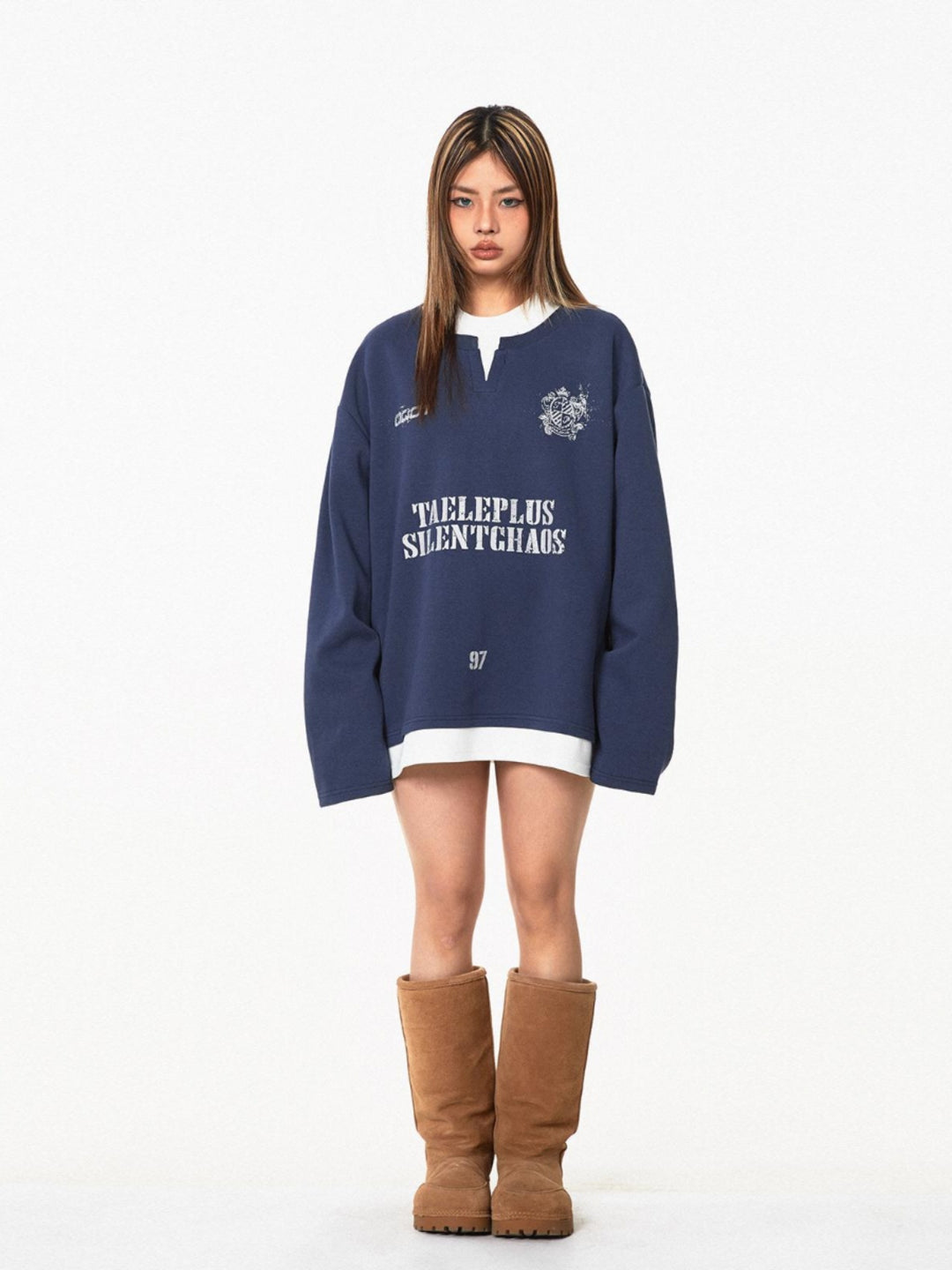 Graffiti V-neck Long Sleeve Sweatshirt