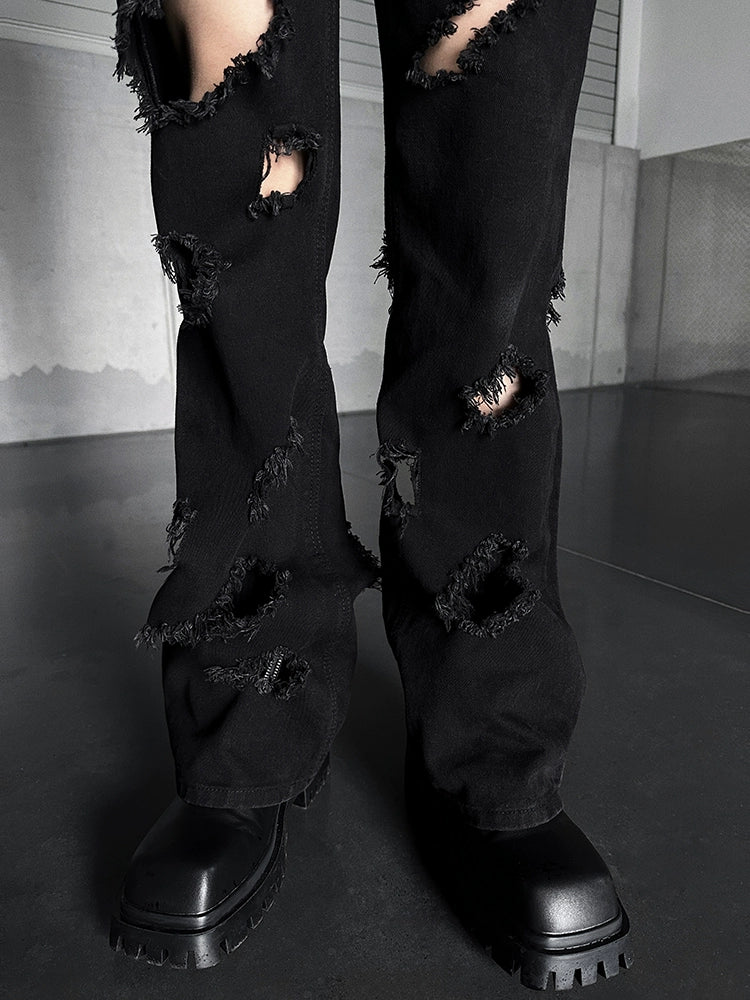 Ripped Straight Fit Distressed Jeans