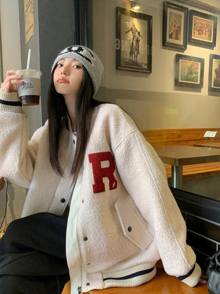 Quilted Wool Letterman Baseball Jacket Coat