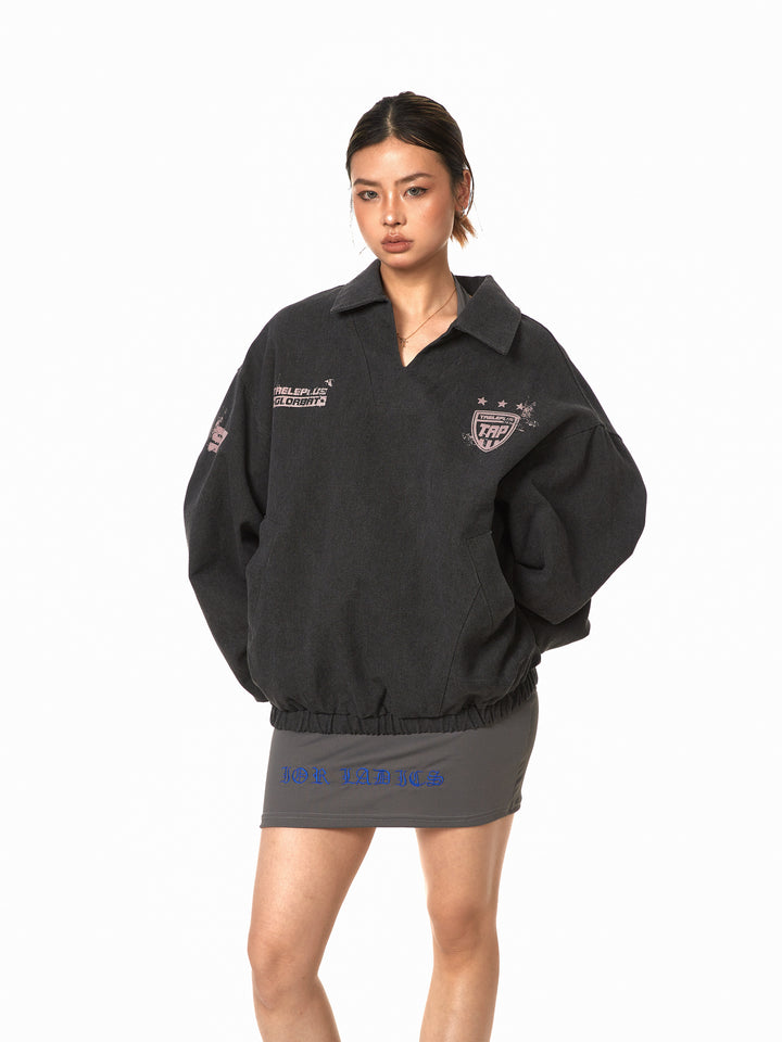 Retro Distressed Denim V-Neck Pullover