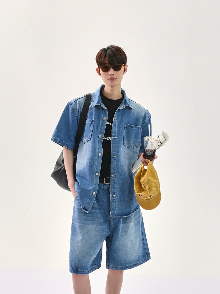 Casual Denim Jacket and Shorts