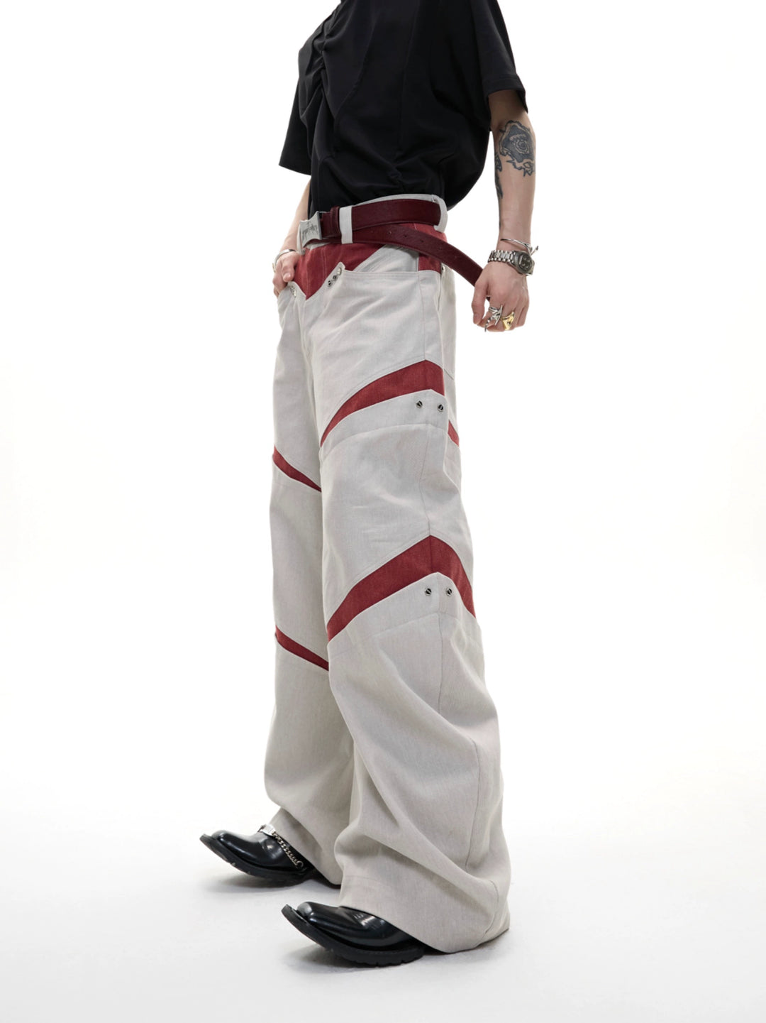 Wide Leg Deconstructed Contrast Pants