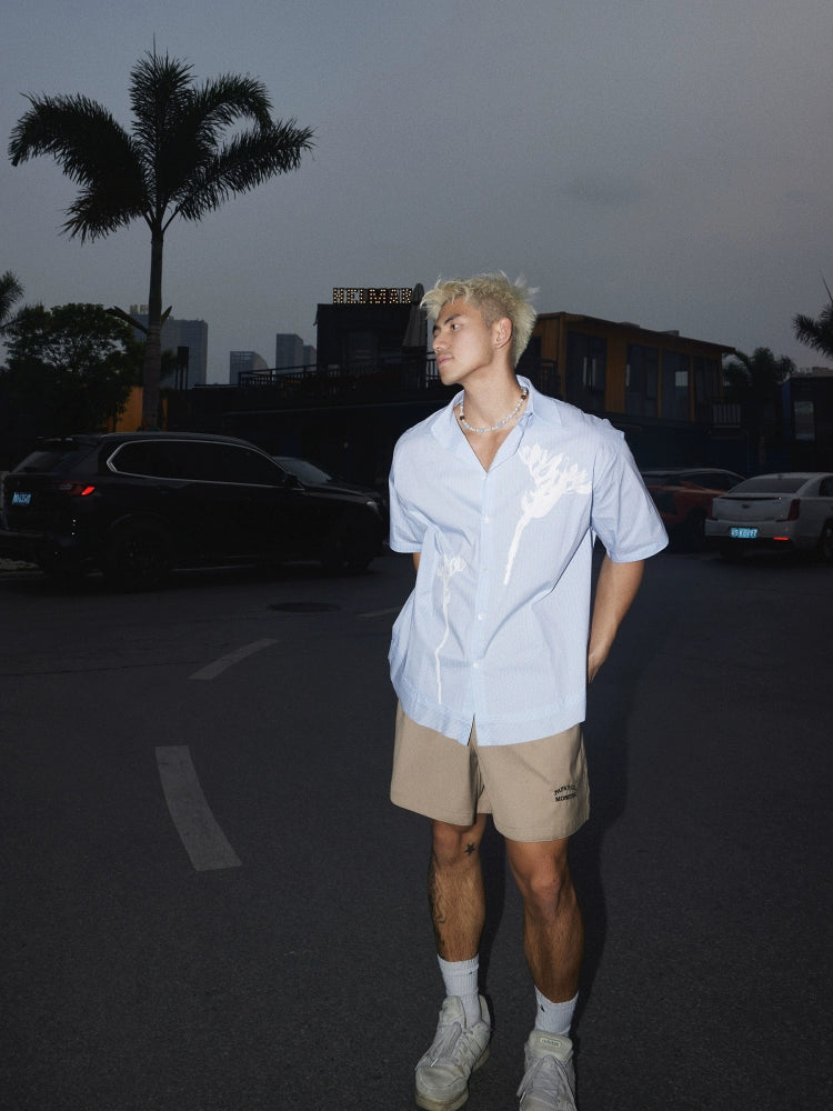 Loose Fit Striped Floral Short Sleeve Shirt