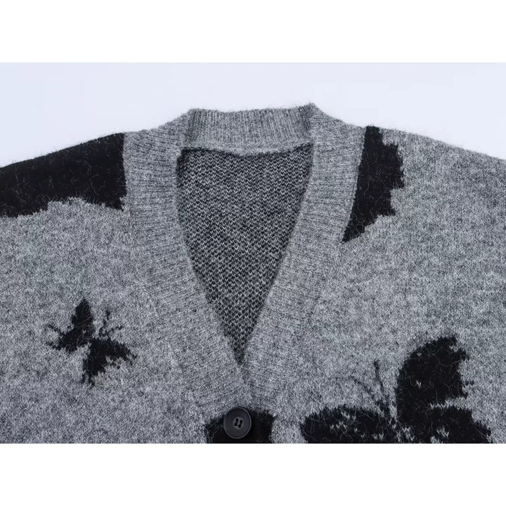 Butterfly Jacquard V-Neck Knit Cardigan
