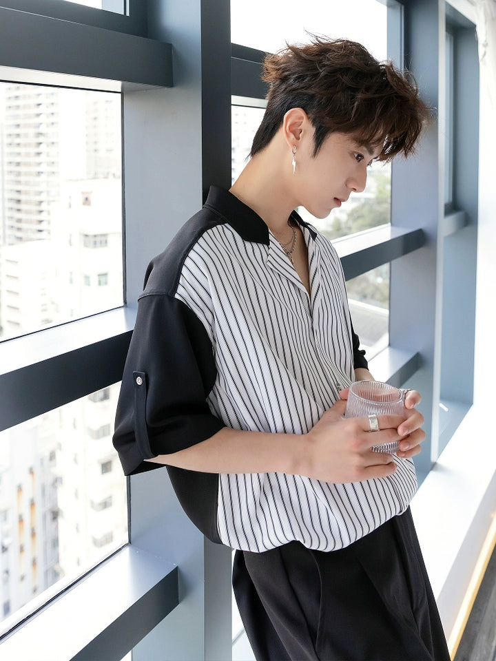 Loose Plaid Patchwork Short Sleeve Shirt