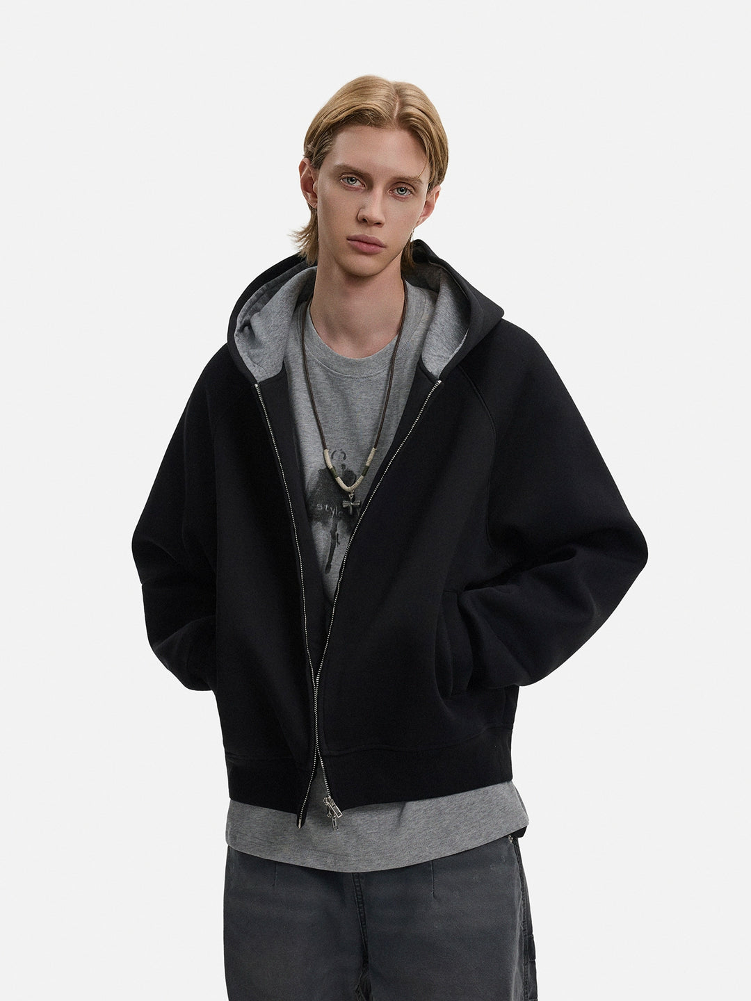 Tung bomulds zip-up hættetrøje