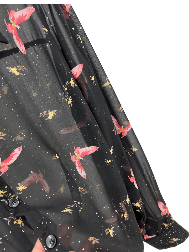 Mesh Butterfly Print Loose Fit Shirt