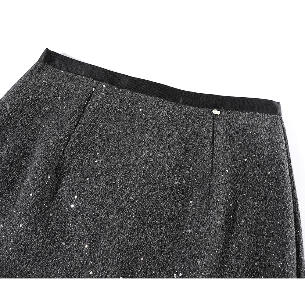 Sequin Wool A-Line Slit Skirt
