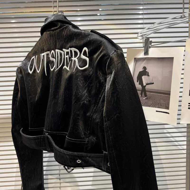 PU Leather Embroidered Motorcycle Jacket