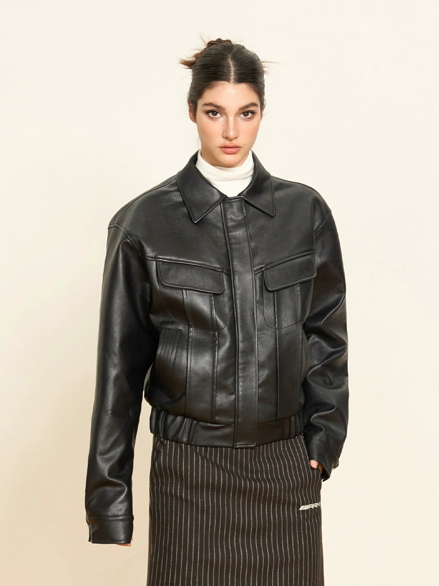 Retro krátká motocyklová bunda z umělé kůže