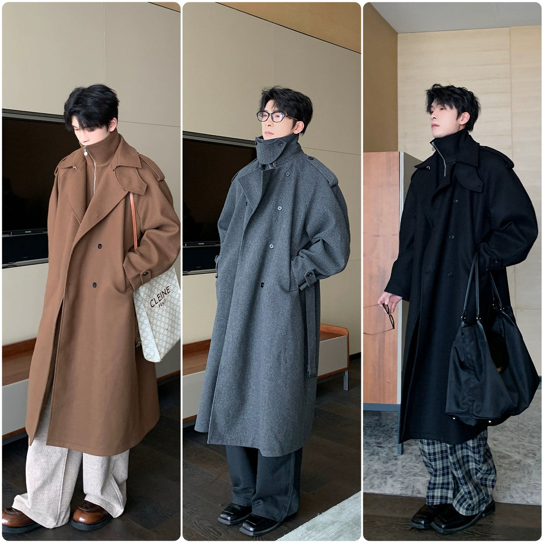 Conjunto de abrigo de lana de longitud media y pantalones de cuadros