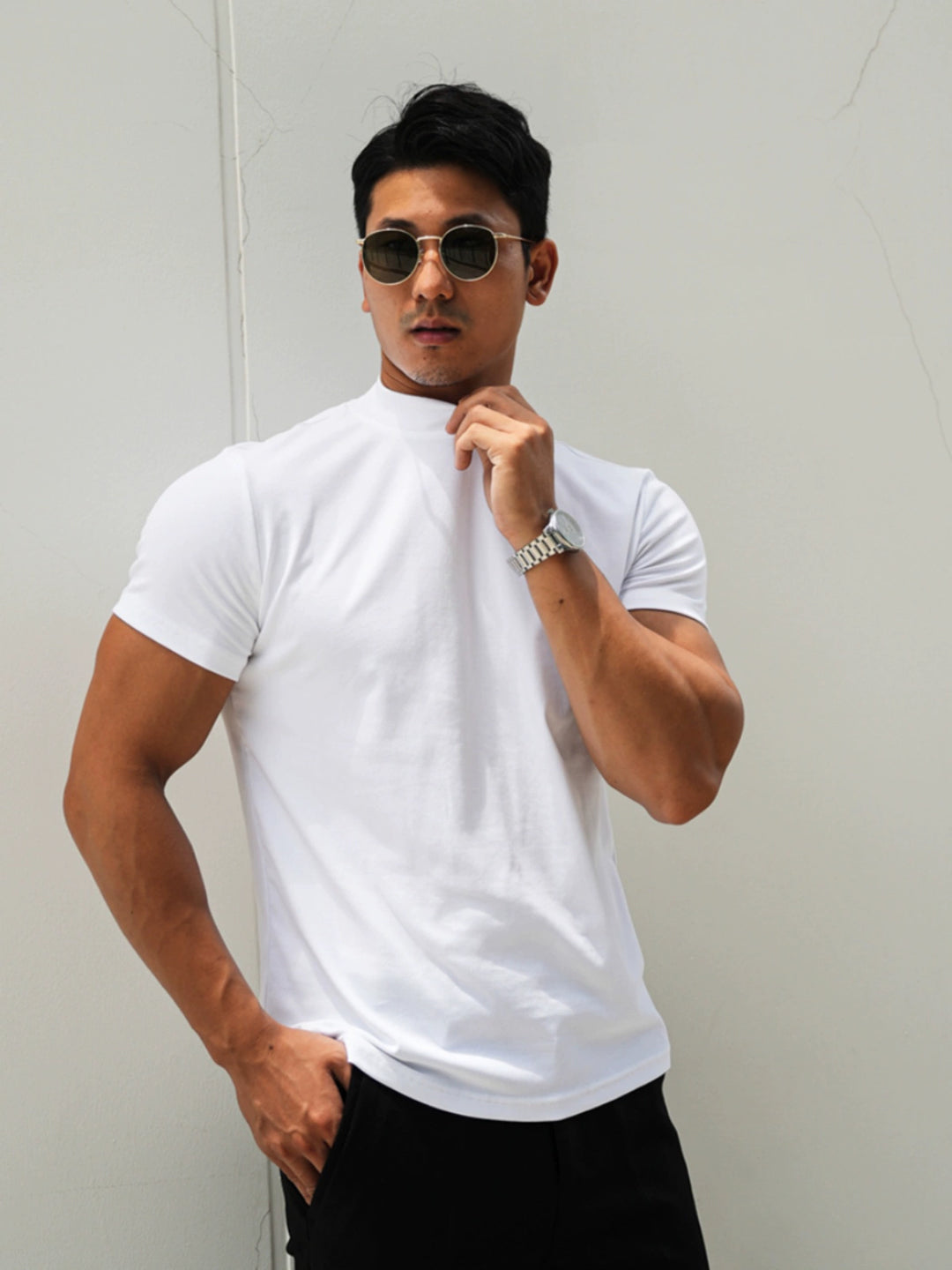 Half-High Collar Slim Fit Short Sleeve T-Shirt