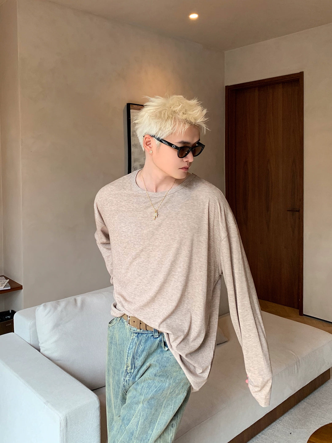 Camisa de pullover de manga larga de corte holgado