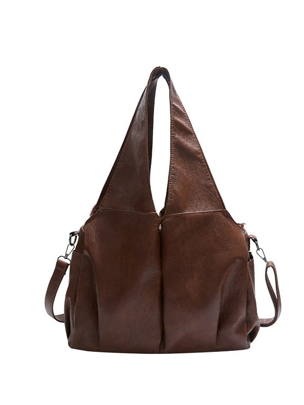 Brown Leather Large Capacity Crossbody Bag