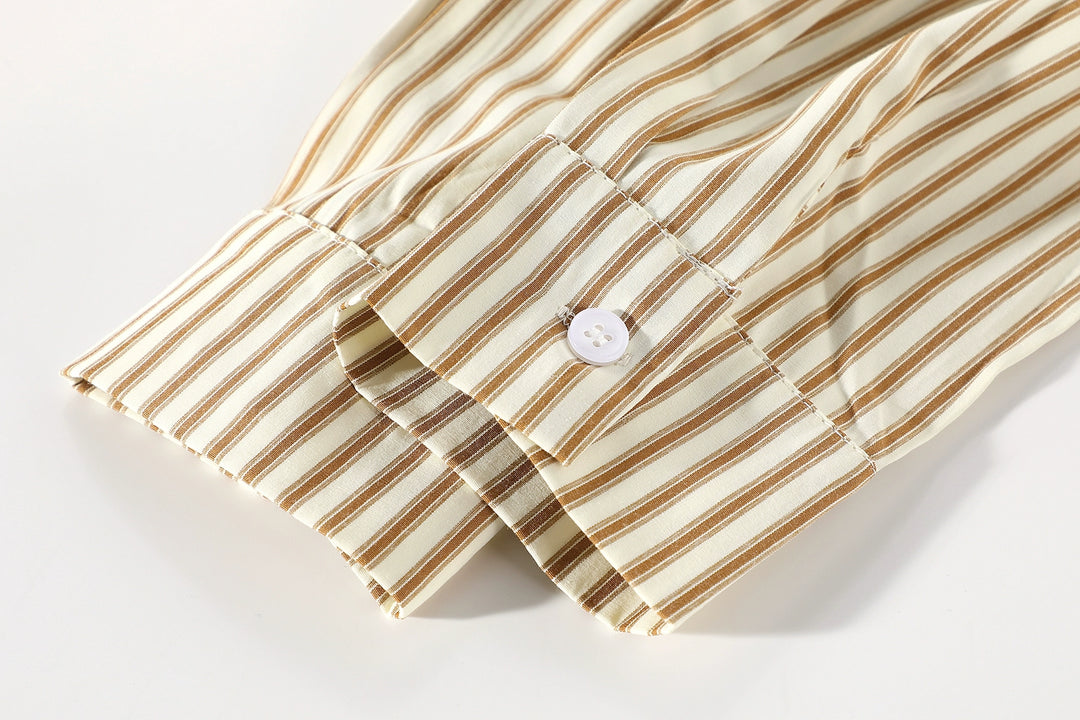 Striped Shawl Collar Long Sleeve Shirt
