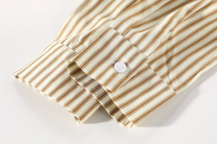 Striped Shawl Collar Long Sleeve Shirt