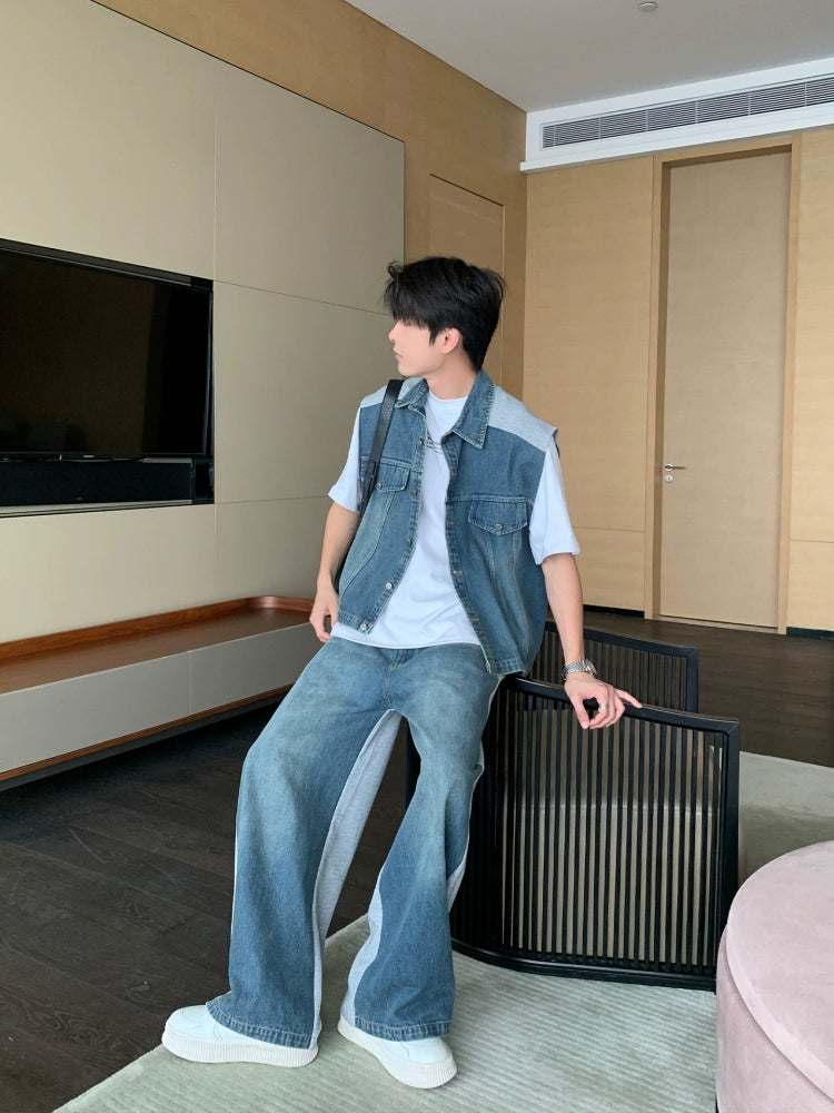 Sleeveless Denim Jacket and Straight Jeans