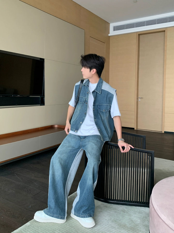 Sleeveless Denim Jacket and Straight Jeans