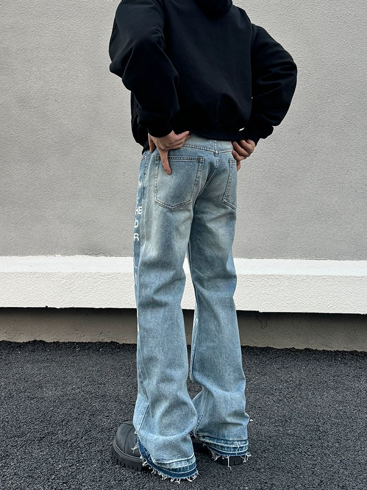 Retro Letter Print Rechte Jeans Broek