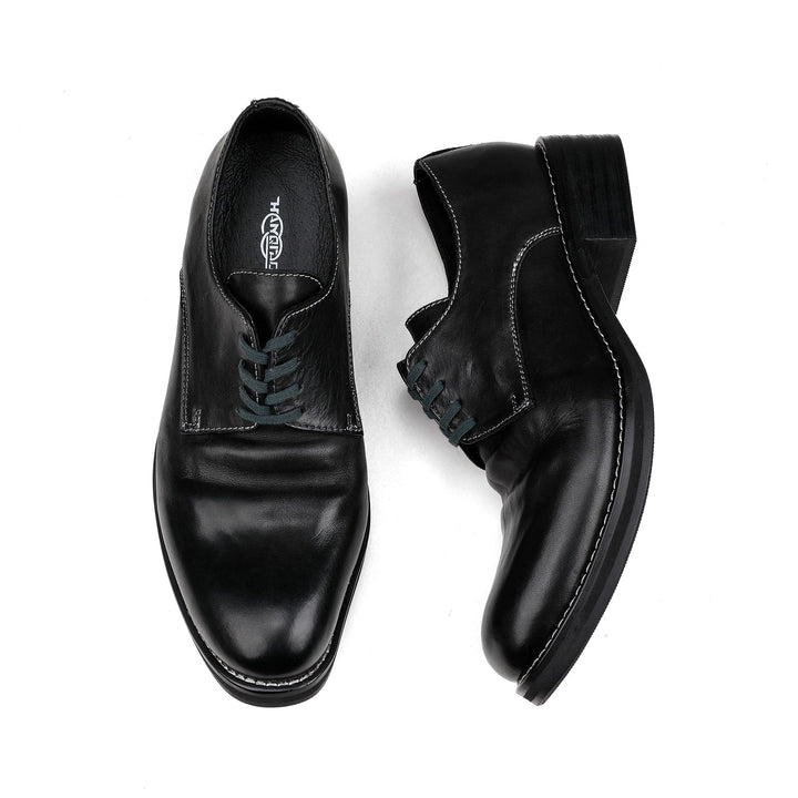 Washed Pointed Derby Leather Shoes