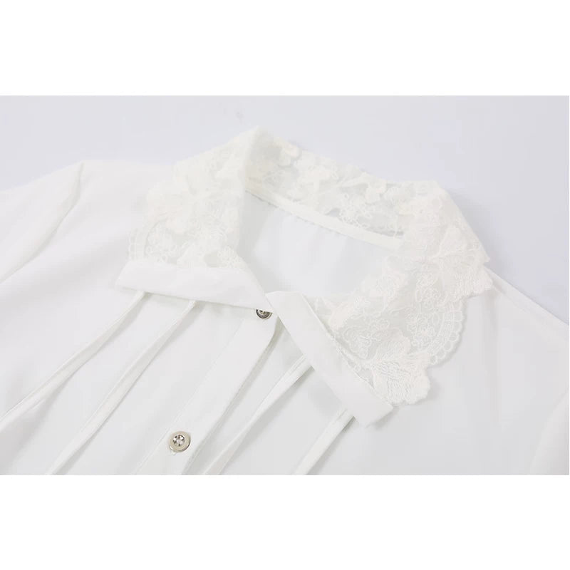 French Lace Collared Button-Up Blouse
