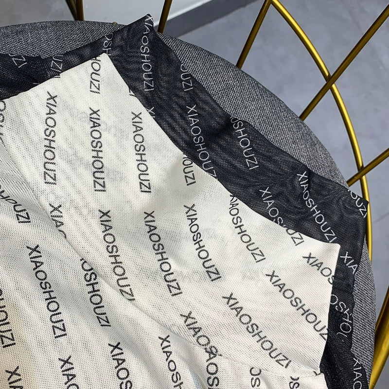 Mesh Turtleneck Letter Print Pullover Shirt