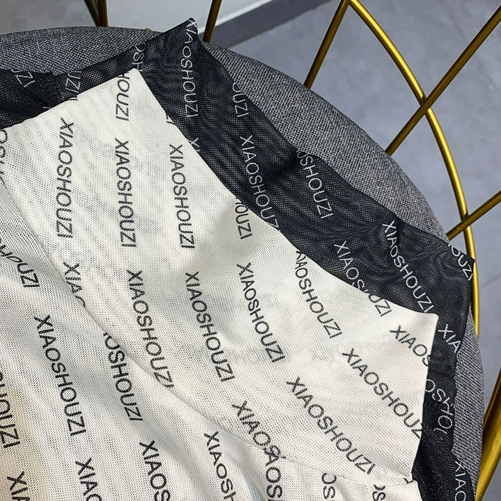 Mesh Turtleneck Letter Print Pullover Shirt