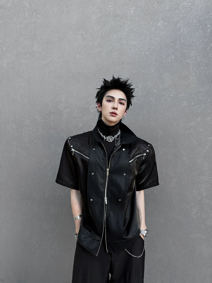 Short Sleeve Lapel Zipper Street Jacket