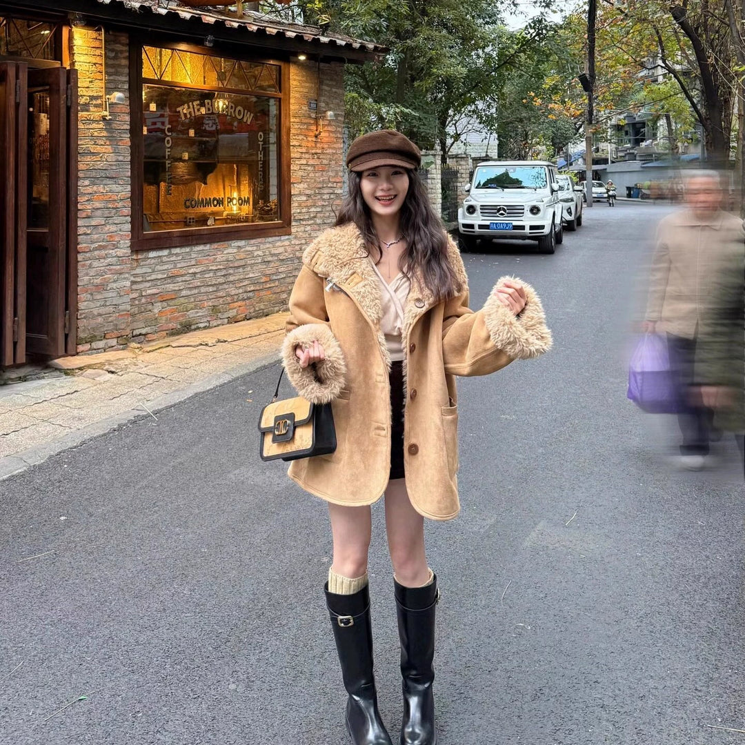 Reversible Fur Lambswool Motorcycle Coat