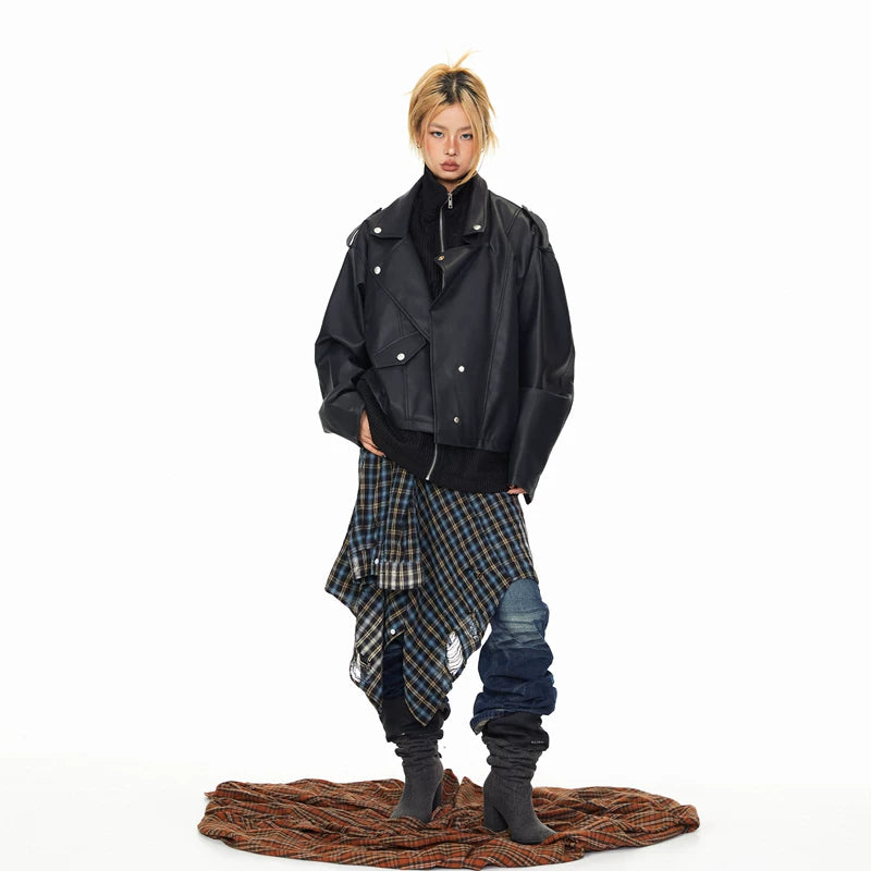 Patchwork Leather Motorcycle Jacket