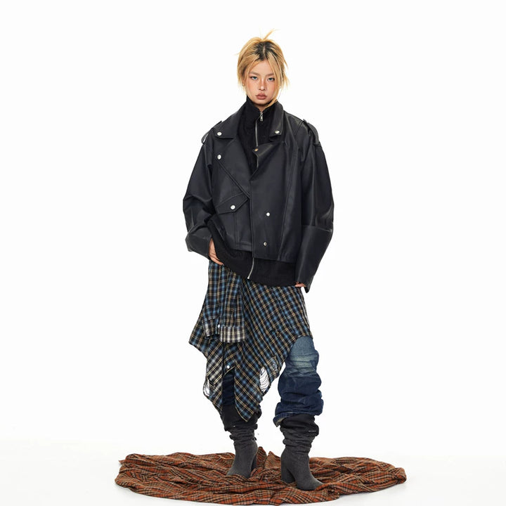 Patchwork Leather Motorcycle Jacket